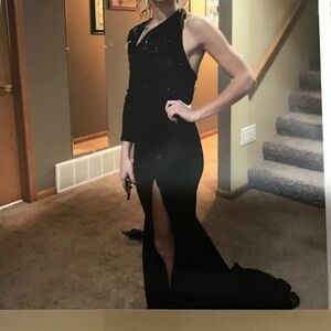 Long black sequined prom/ homecoming dress
